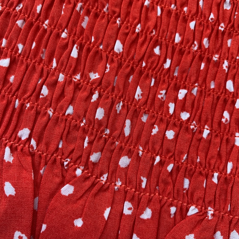 Sophie Rue crop top smock polka dot ruffle spaghetti strap red tomato girl L - Picture 6 of 7